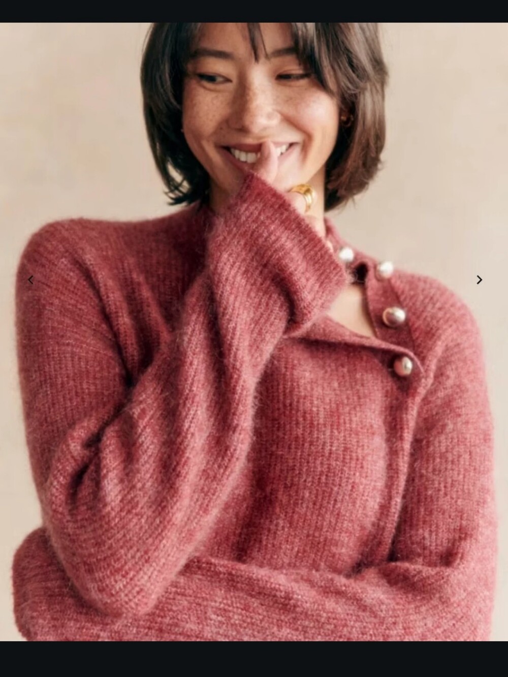 Sezane Cozy Rose Button-Accent Women's Sweater